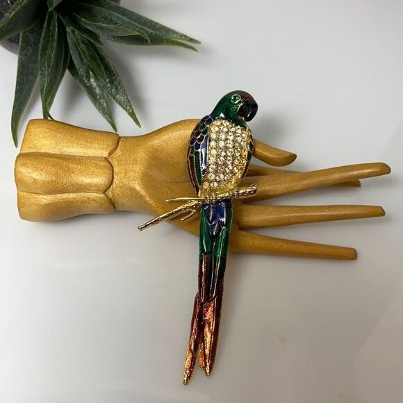 Vintage Rhinestone Enamel Bird Brooch - Picture 3 of 4